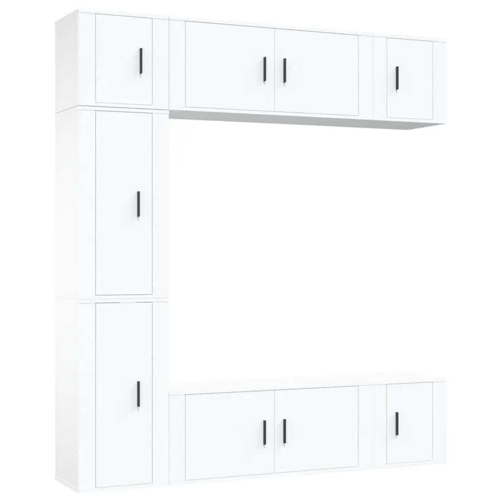 TV Cabinet Set 7 Piece White Wall-Mounted Storage Engineered Wood Unit
