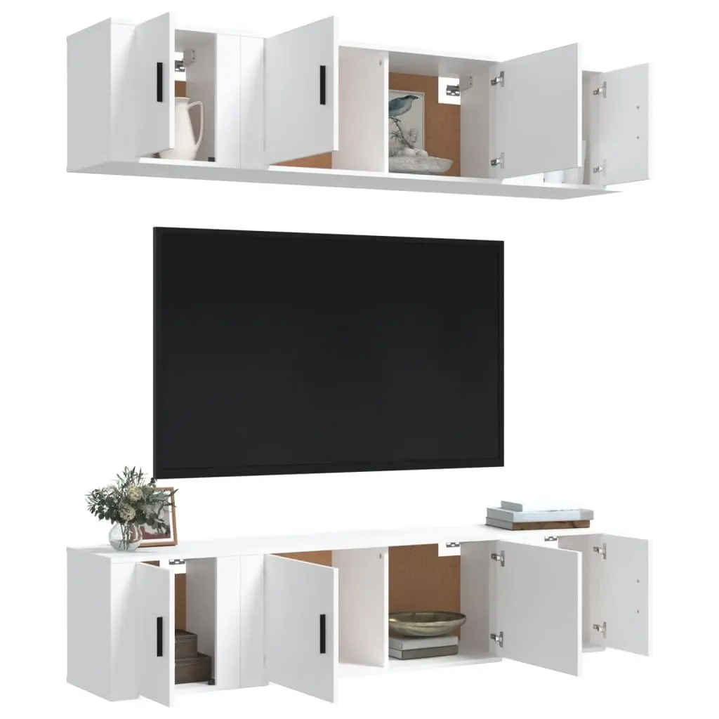 White 6 Piece Wall-Mounted TV Cabinet Set
