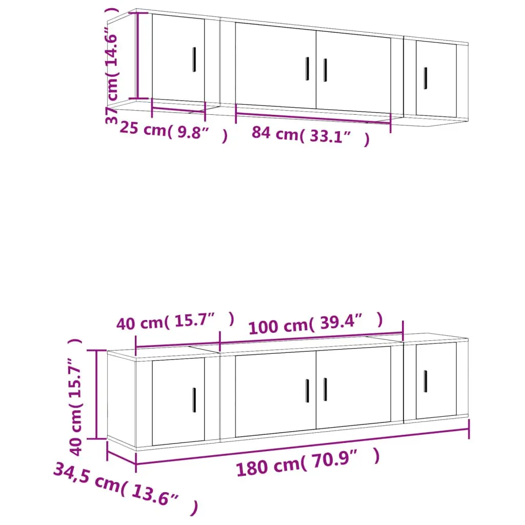 White 6 Piece Wall-Mounted TV Cabinet Set