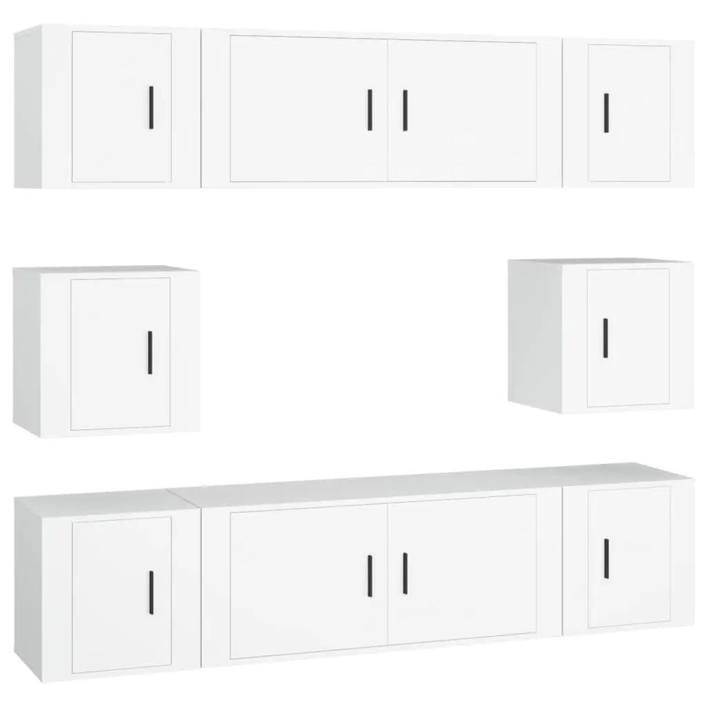 TV Cabinet Set White 8 Piece Wall-Mounted Storage Unit Engineered Wood