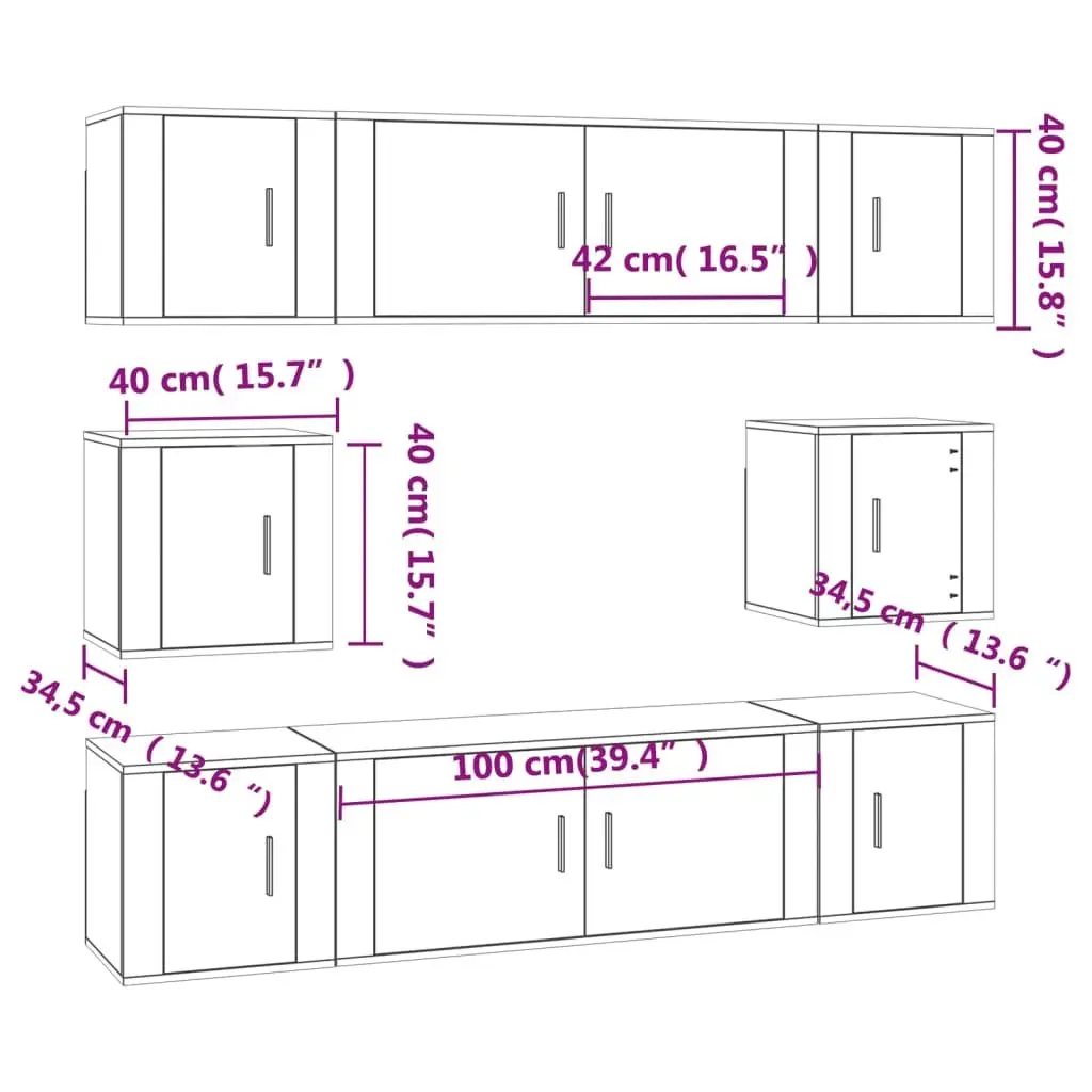 TV Cabinet Set White 8 Piece Wall-Mounted Storage Unit Engineered Wood