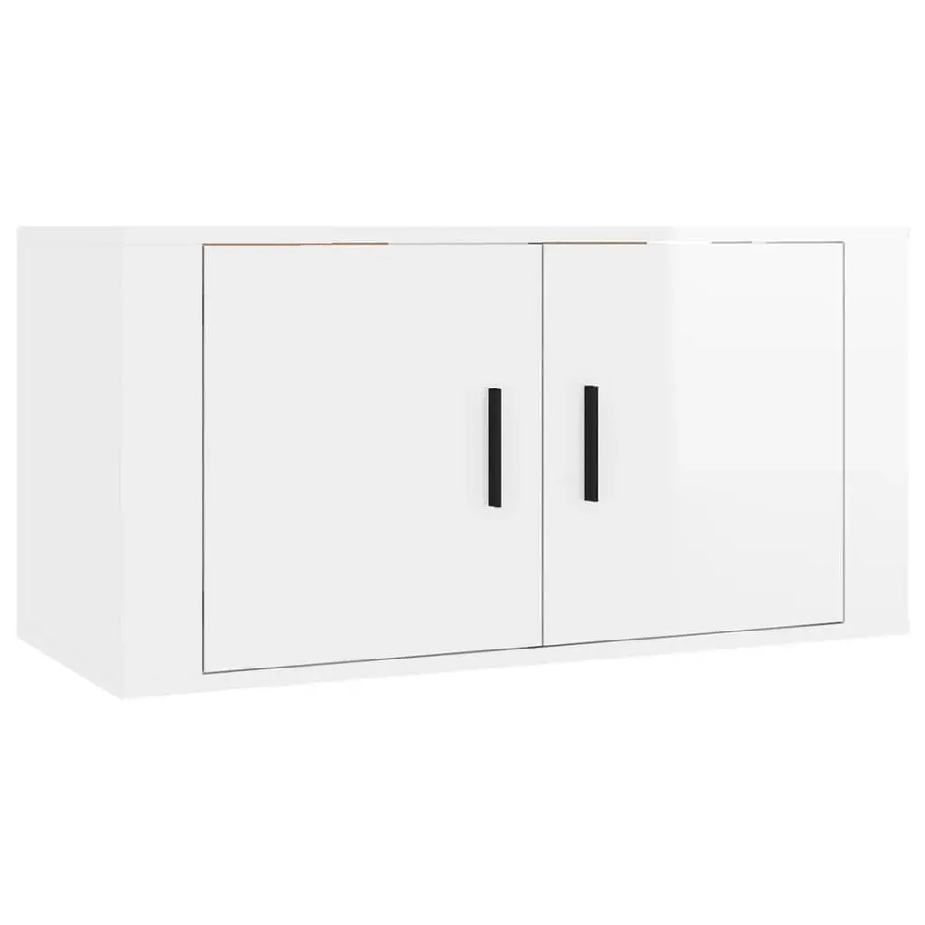 TV Cabinet Set White High Gloss 6 Piece Wall-Mounted Storage Unit Engineered Wood