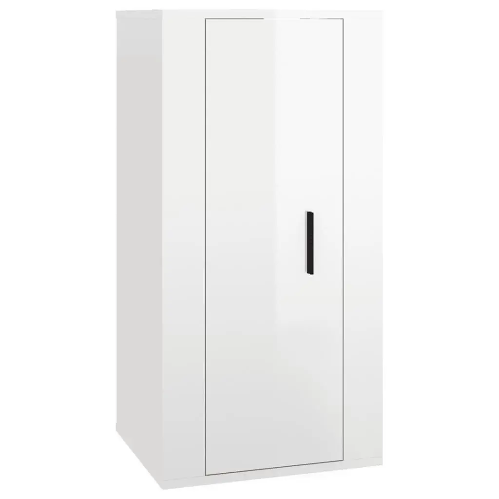 TV Cabinet Set White High Gloss 6 Piece Wall-Mounted Storage Unit Engineered Wood