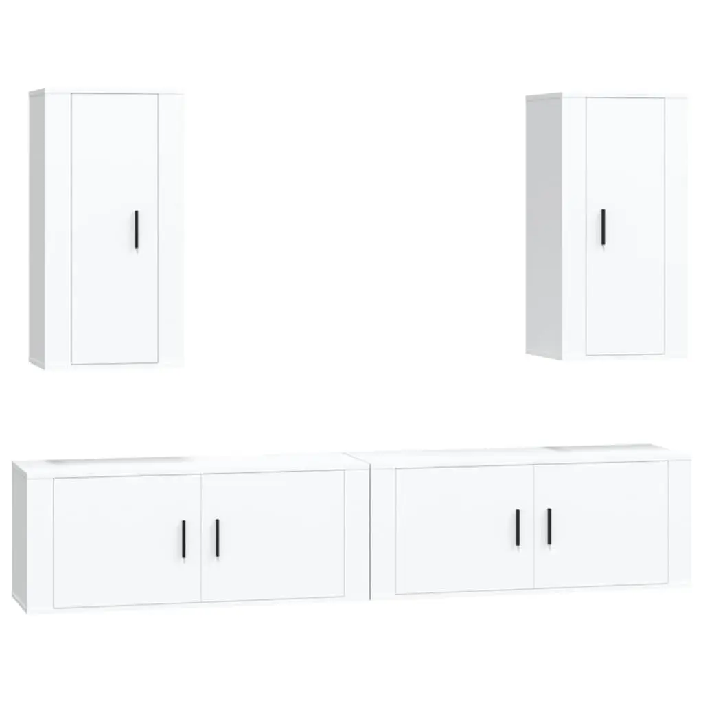 4 Piece TV Cabinet Set White Wall Mounted Storage Unit Engineered Wood