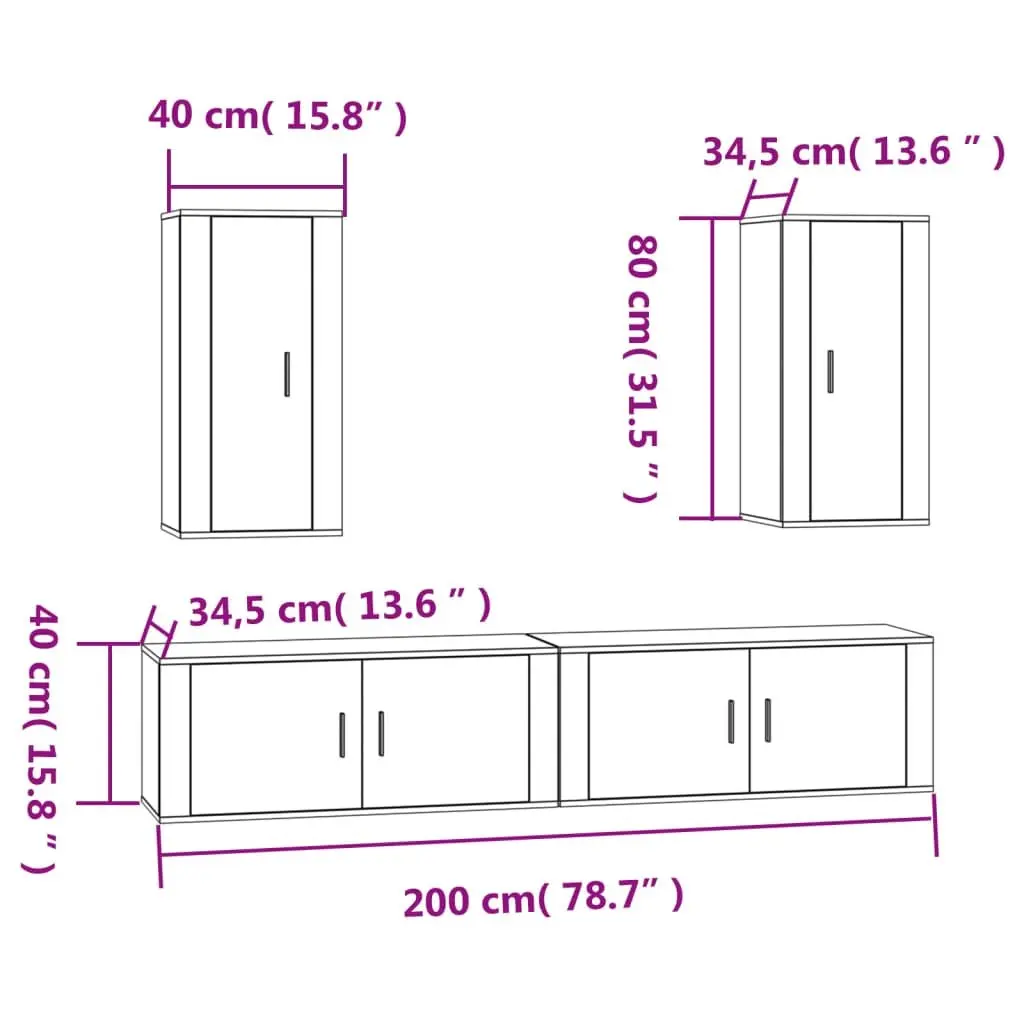 4 Piece TV Cabinet Set White Wall Mounted Storage Unit Engineered Wood