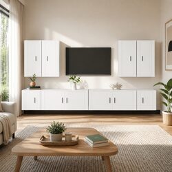 8 Piece Wall Mounted TV Cabinet Set in White