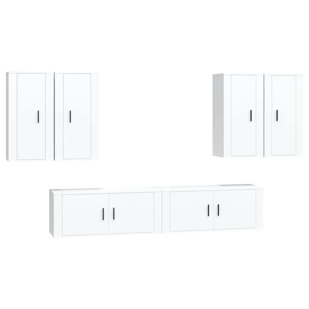 TV Cabinet Set 6 Piece White Wall-Mounted Storage Unit Living Room Furniture