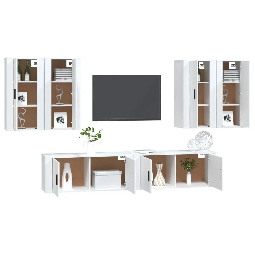 TV Cabinet Set 6 Piece White Wall-Mounted Storage Unit Living Room Furniture
