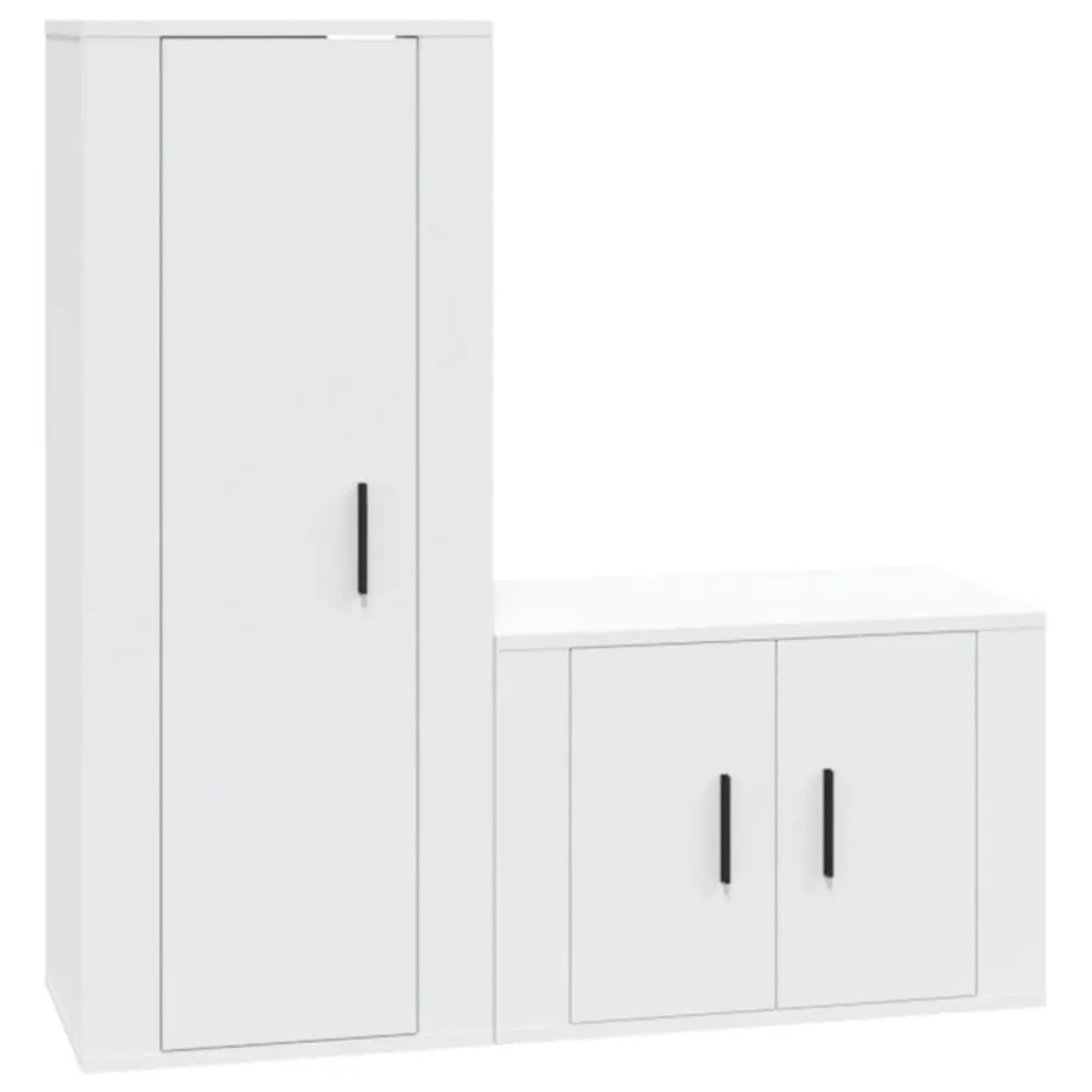 White Wall-Mounted TV Cabinet Set, 2 Pieces
