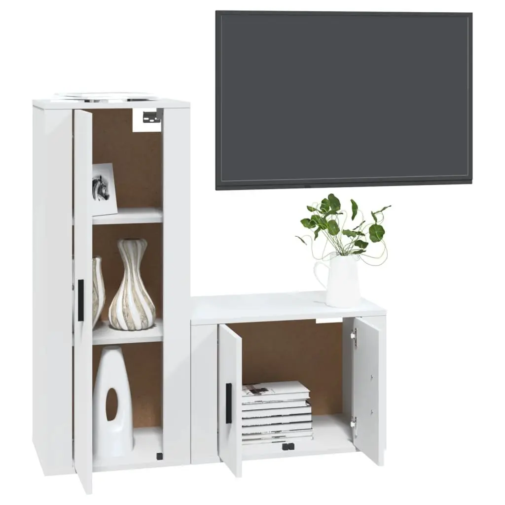 White Wall-Mounted TV Cabinet Set, 2 Pieces