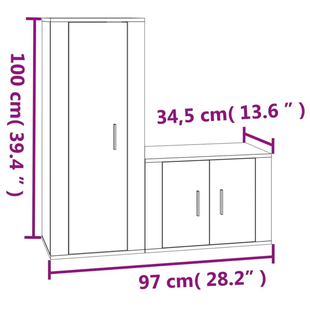 White Wall-Mounted TV Cabinet Set, 2 Pieces