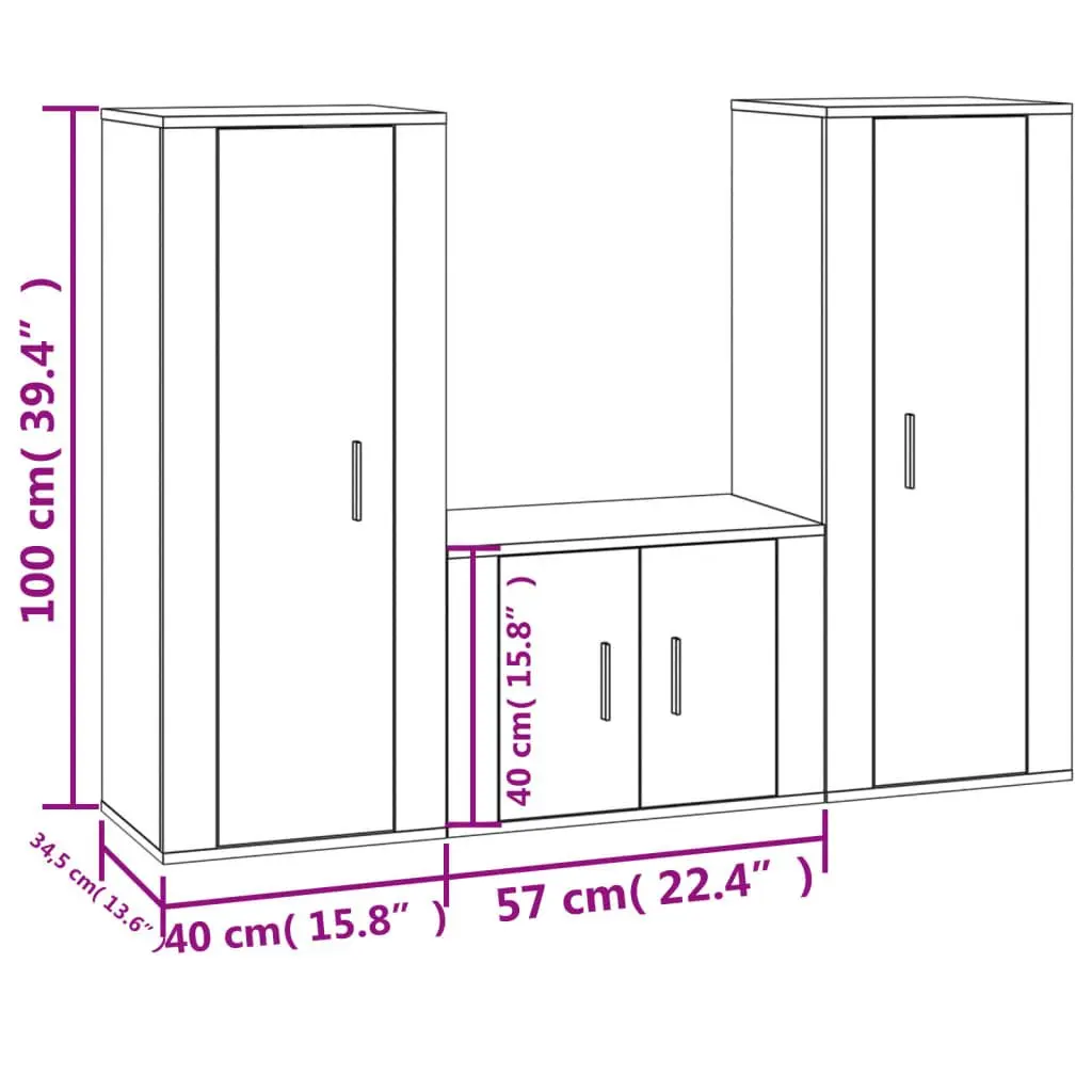3-Piece Wall-Mounted TV Cabinet Set with Storage