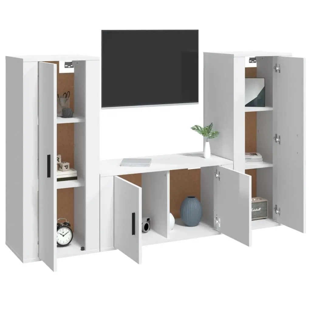 3 Piece Wall-Mounted Media Storage Unit High Gloss White TV Cabinet Set Engineered Wood