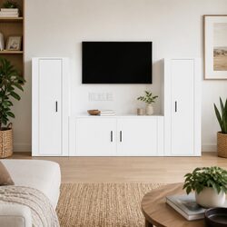 3 Piece TV Cabinet Set White Wall-Mounted Media Storage Unit Engineered Wood