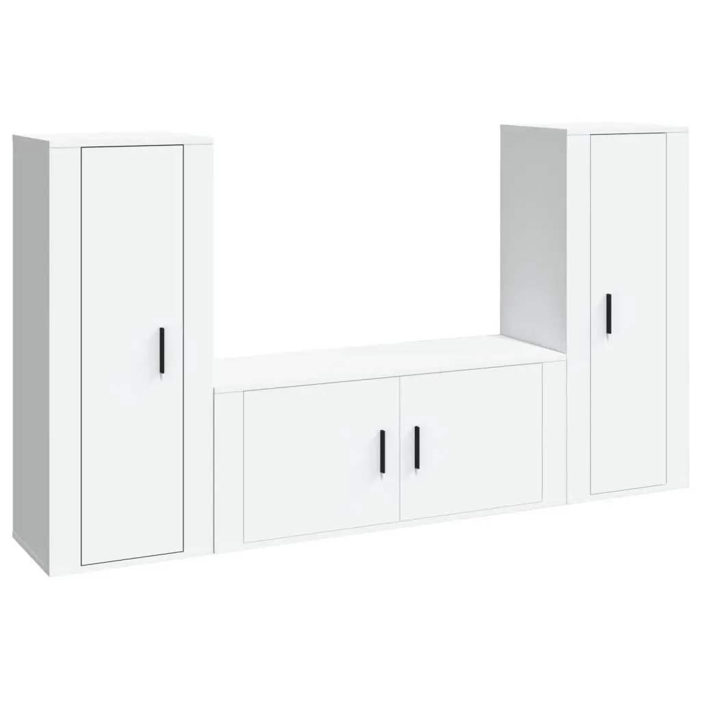 3 Piece TV Cabinet Set White Wall-Mounted Engineered Wood Media Storage Unit