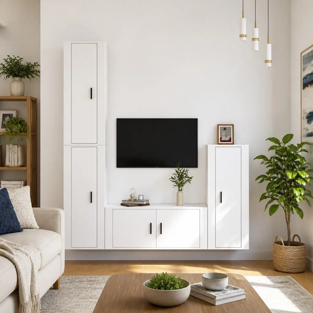 White 4-Piece Wall-Mounted TV Cabinet