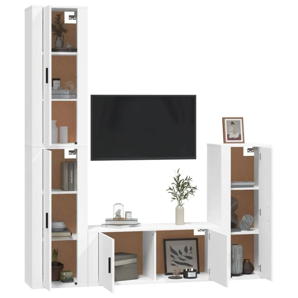 White 4-Piece Wall-Mounted TV Cabinet
