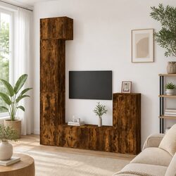 TV Cabinet Set 5 Piece Wall-Mounted Media Storage Engineered Wood Brown