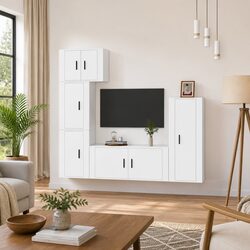 5-Piece Wall-Mounted TV Cabinet Set in White
