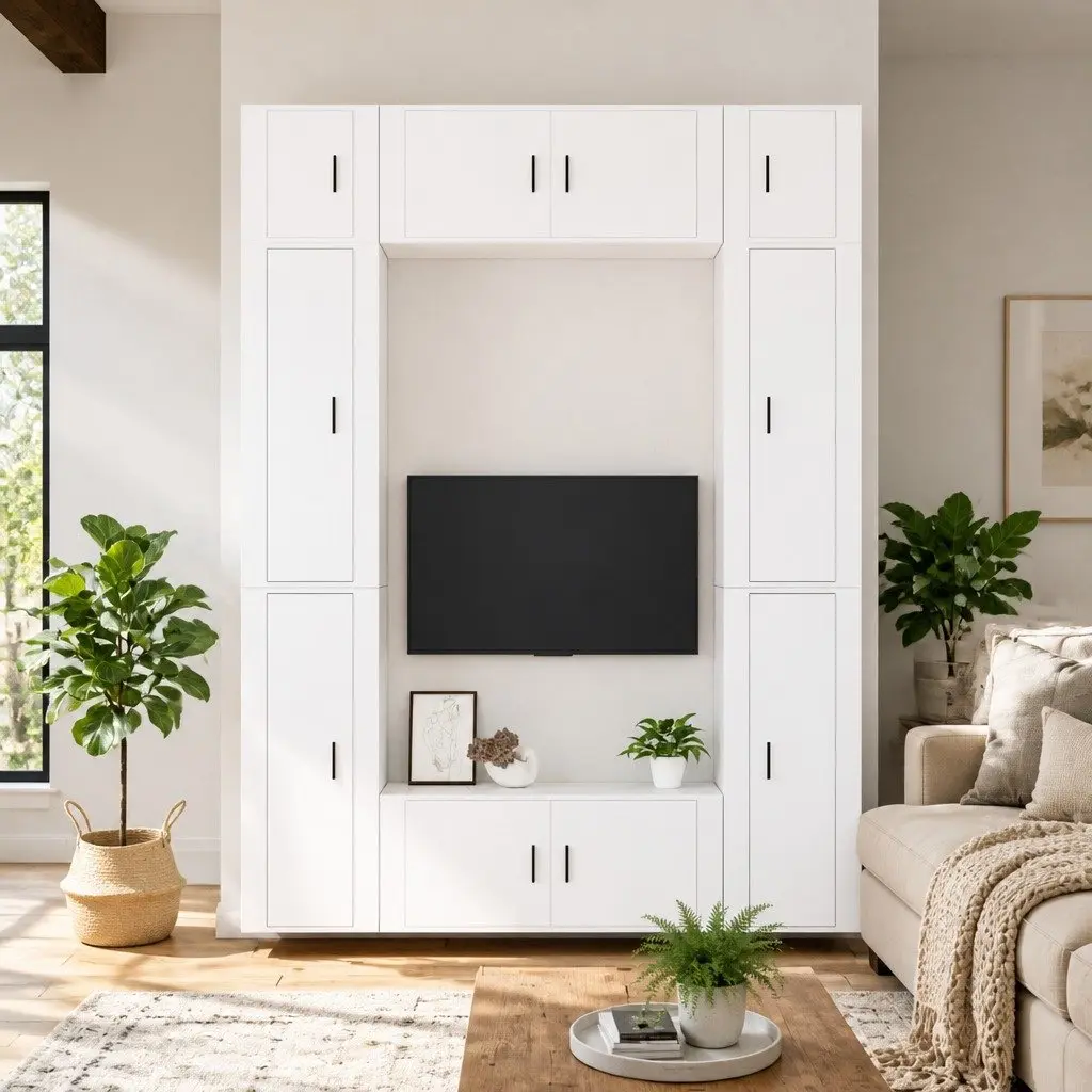 TV Cabinet Set White 8 Piece Wall-Mounted Media Storage Unit Engineered Wood