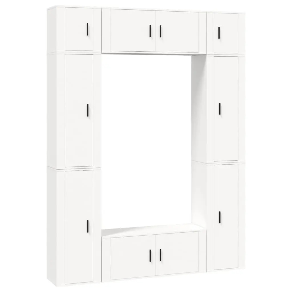TV Cabinet Set White 8 Piece Wall-Mounted Media Storage Unit Engineered Wood