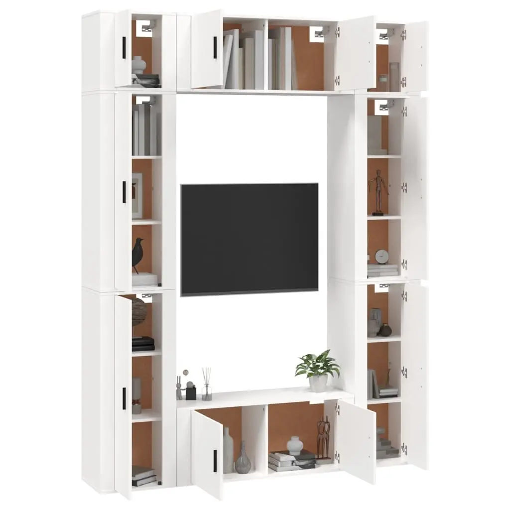 TV Cabinet Set White 8 Piece Wall-Mounted Media Storage Unit Engineered Wood