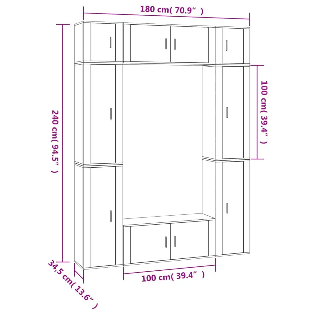 TV Cabinet Set White 8 Piece Wall-Mounted Media Storage Unit Engineered Wood