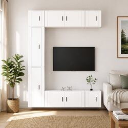 Wall-Mounted TV Cabinet Set 7 Piece White Engineered Wood Media Storage Unit