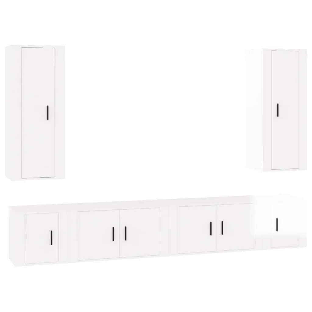 6 Piece TV Cabinet Set Wall-Mounted Media Storage High Gloss White Wood Units