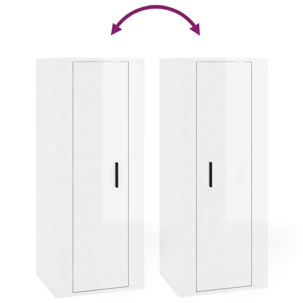 6 Piece TV Cabinet Set Wall-Mounted Media Storage High Gloss White Wood Units