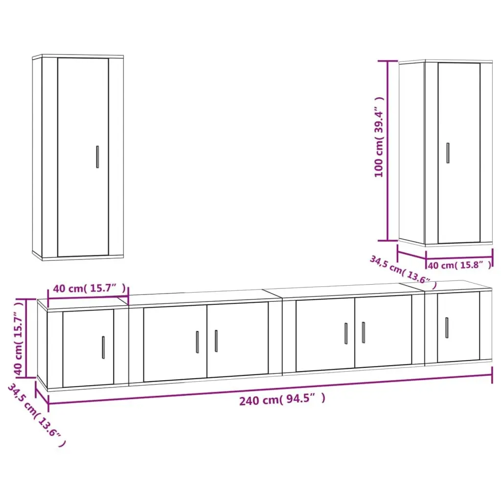 6 Piece TV Cabinet Set Wall-Mounted Media Storage High Gloss White Wood Units