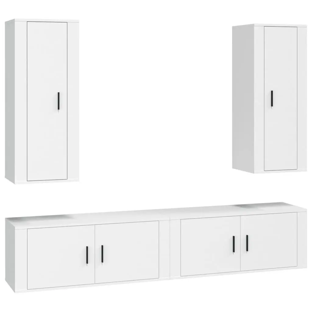 4 Piece TV Cabinet Set Wall Mounted Storage Media Unit White Engineered Wood