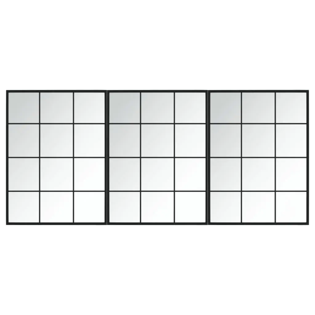 Wall Mirrors Black 80x60 cm Metal Frame 3 Piece Set Hanging Bedroom Living Room
