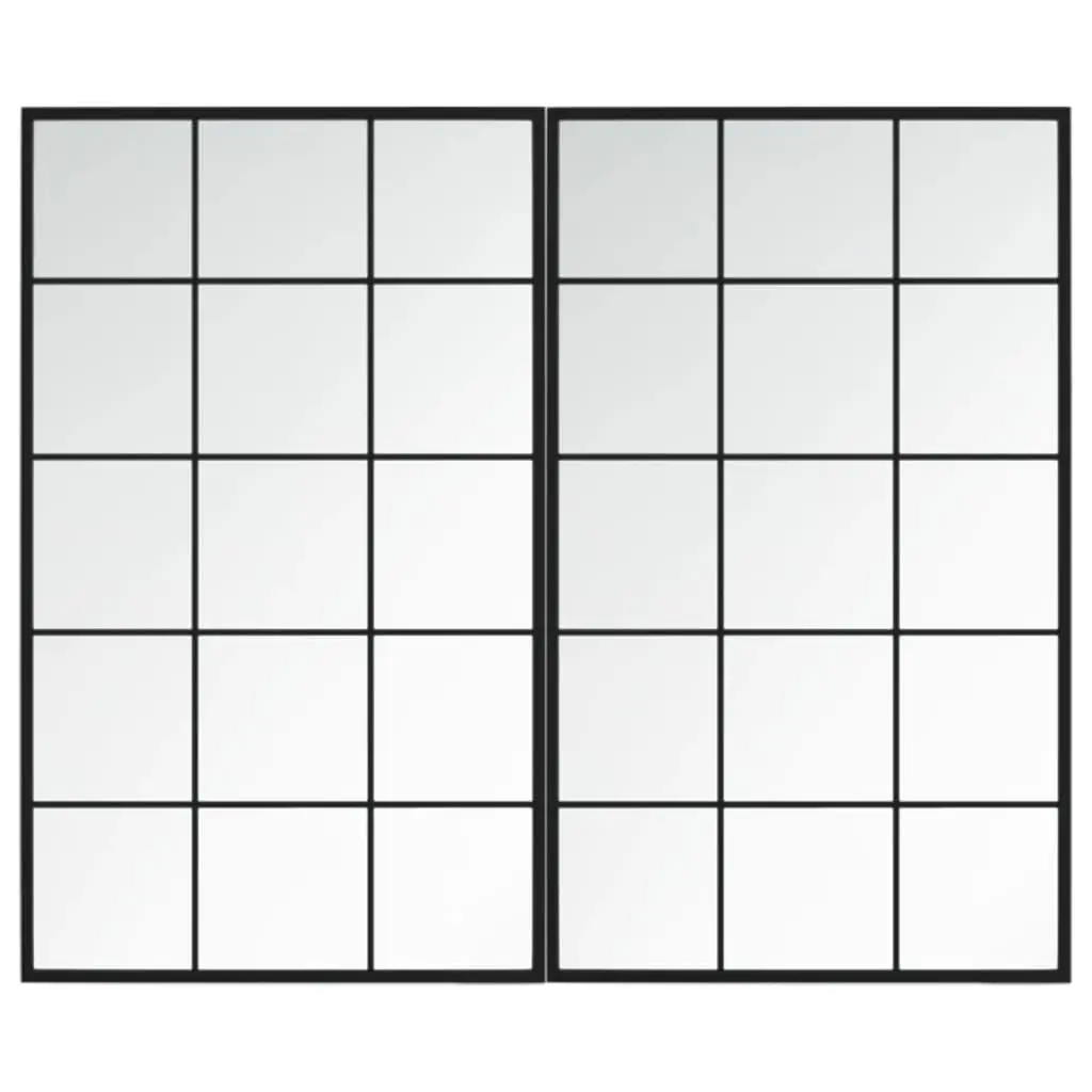 Wall Mirrors Set of 2 Black Metal Frame Square 100x60cm Wall Mounted for Bedroom Hallway