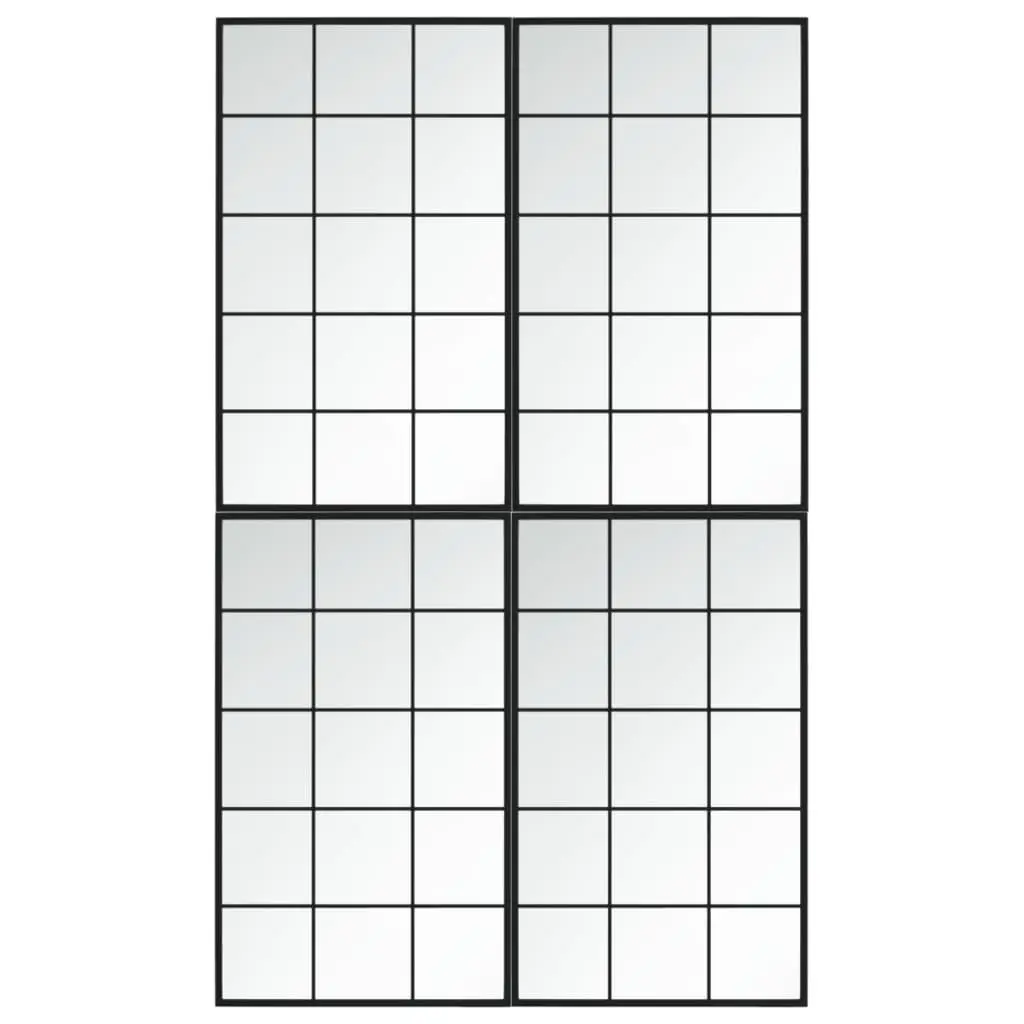 Black Wall Mirror Set of 4 Pieces 100x60 cm Metal Frame for Home Decor and Bathroom