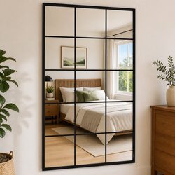 Concise Set of 6 Black Metal Wall Mirrors