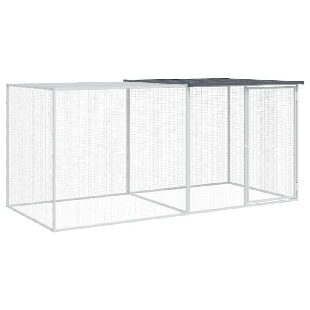 Chicken Cage Anthracite 203x98x90 cm Galvanised Steel Roofed Coop Hen House Run Pen