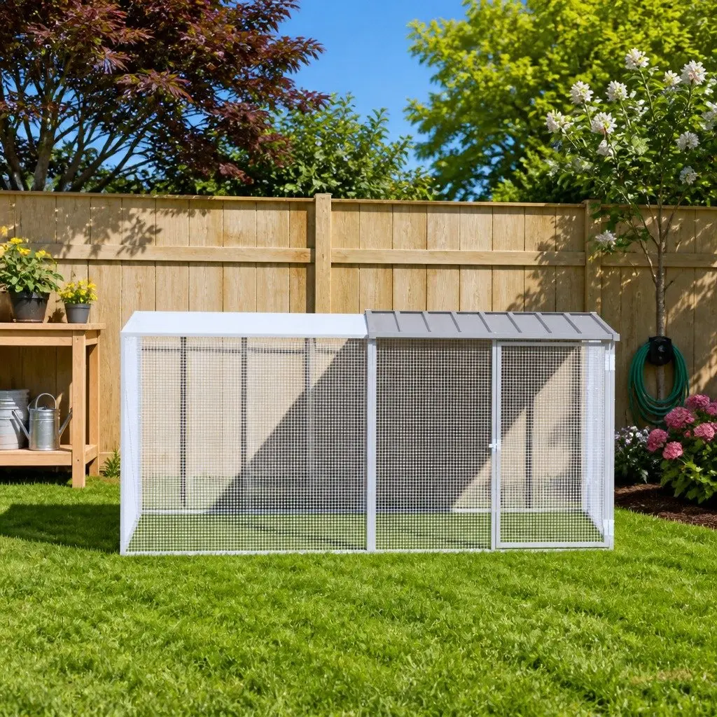 Chicken Cage Grey Small Animal Enclosure with Roof Galvanised Steel