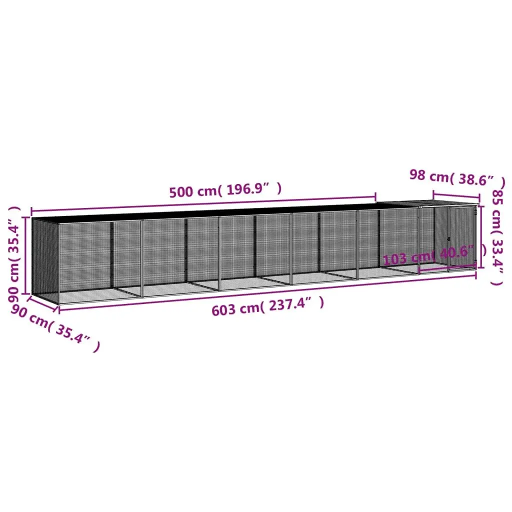 Chicken Cage with Roof 603x98x90 cm Galvanised Steel Coop Hen House Run Pen