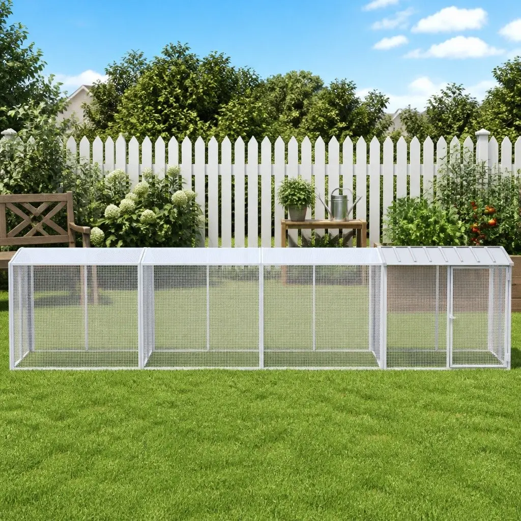 Chicken Cage Grey 1003x98x90 cm Galvanised Steel Coop Run with Roof