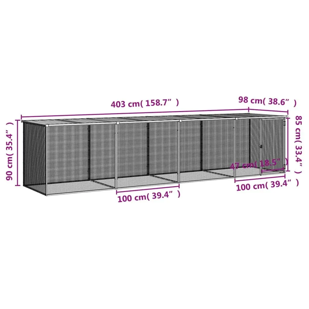 Chicken Cage Anthracite 403x98x90 cm Galvanised Steel with Roof