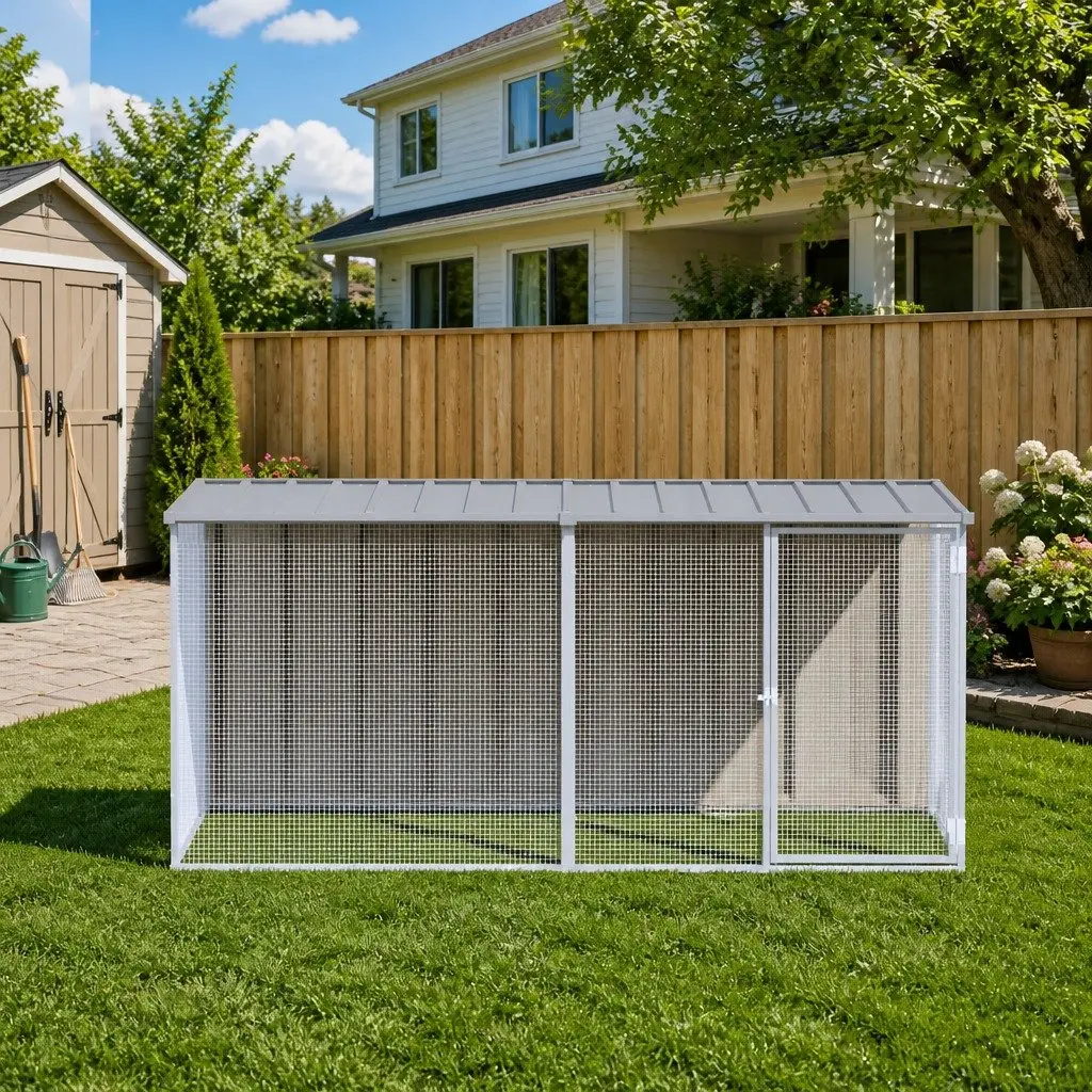 Chicken Cage Grey Galvanised Steel Outdoor Hen Coop with Roof
