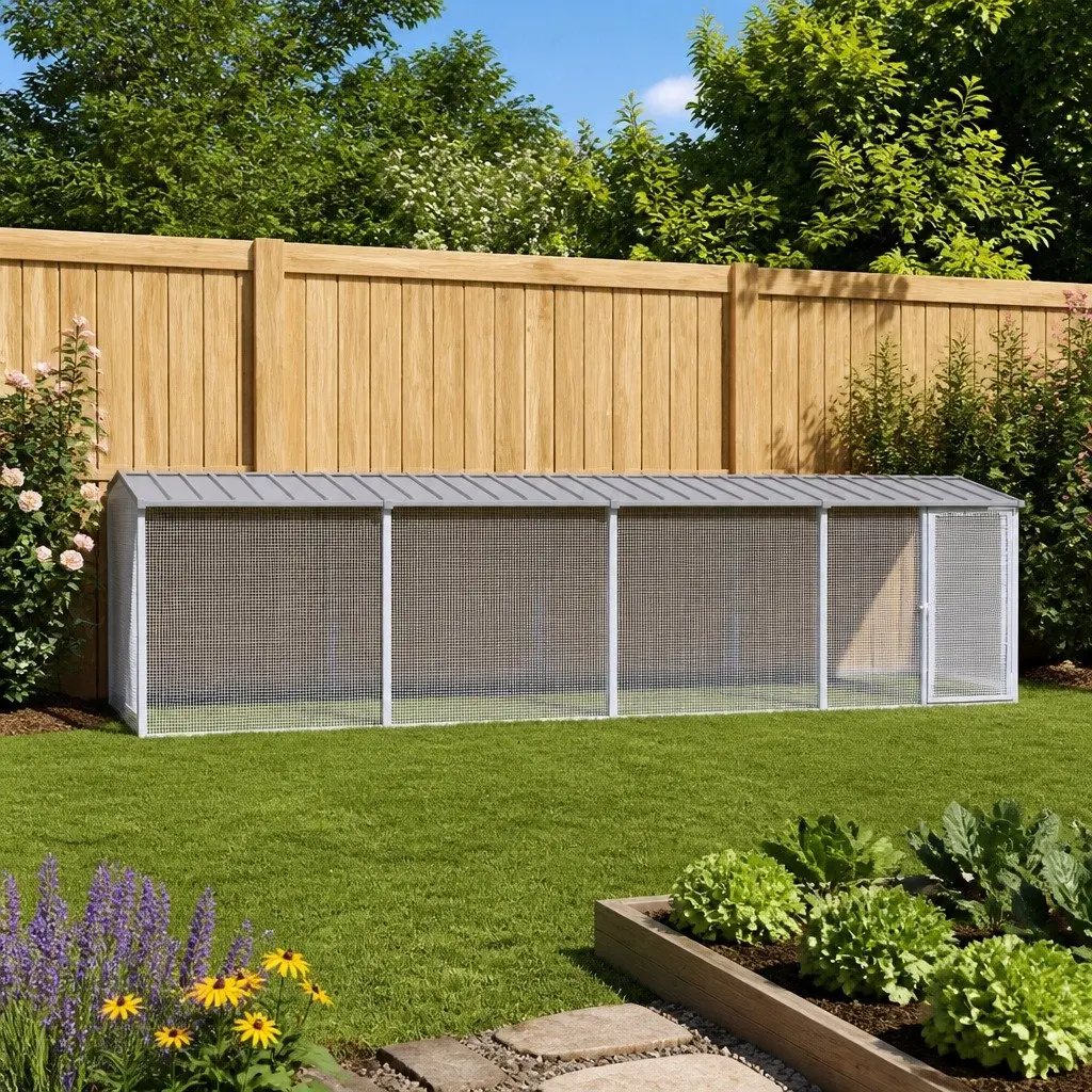 Chicken Cage Grey Galvanised Steel Small Animal Habitat with Roof