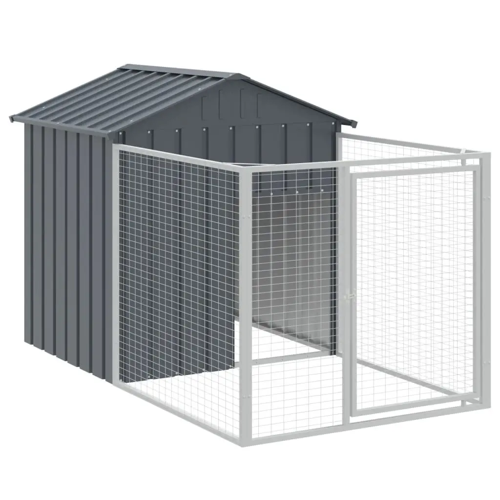 Dog House Anthracite Large Galvanised Steel with Extended Run for Outdoor Pet Safety and Comfort