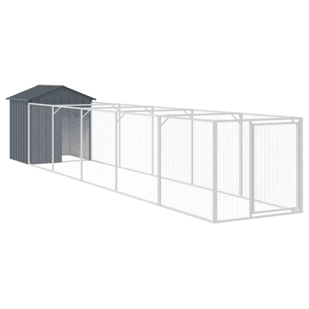 Dog House with Run Anthracite Galvanised Steel Pet Kennel Outdoor Cage Enclosure