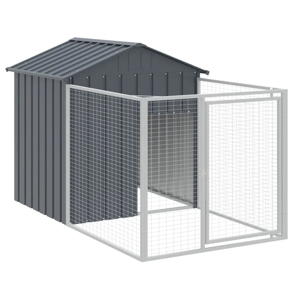 Dog House with Run Anthracite Galvanised Steel Pet Kennel Outdoor Cage Enclosure