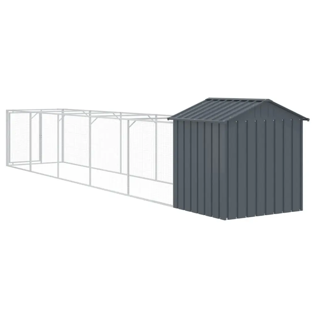 Dog House with Run Anthracite Galvanised Steel Pet Kennel Outdoor Cage Enclosure