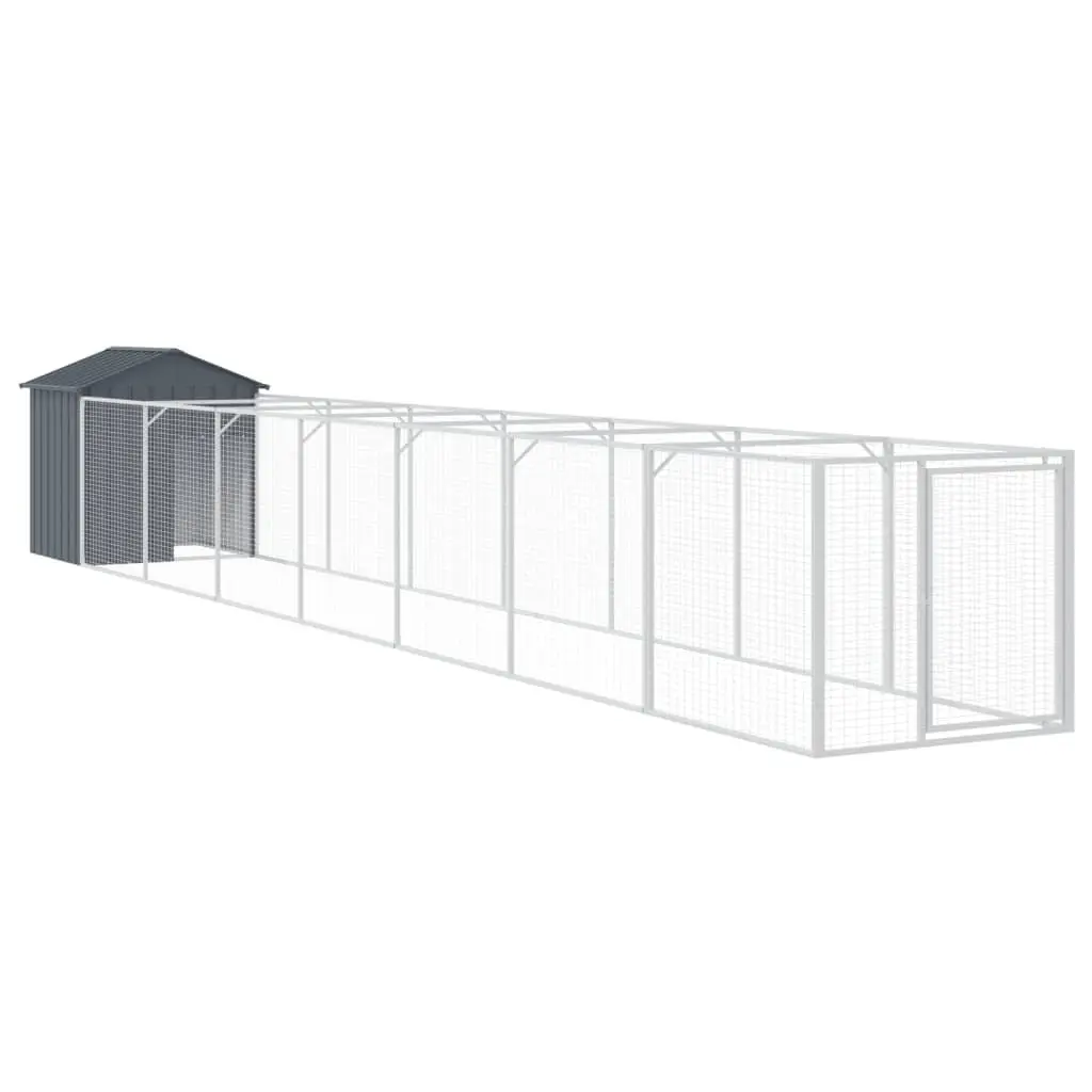 Dog Kennel Anthracite Galvanised Steel Outdoor Shelter with Extended Run