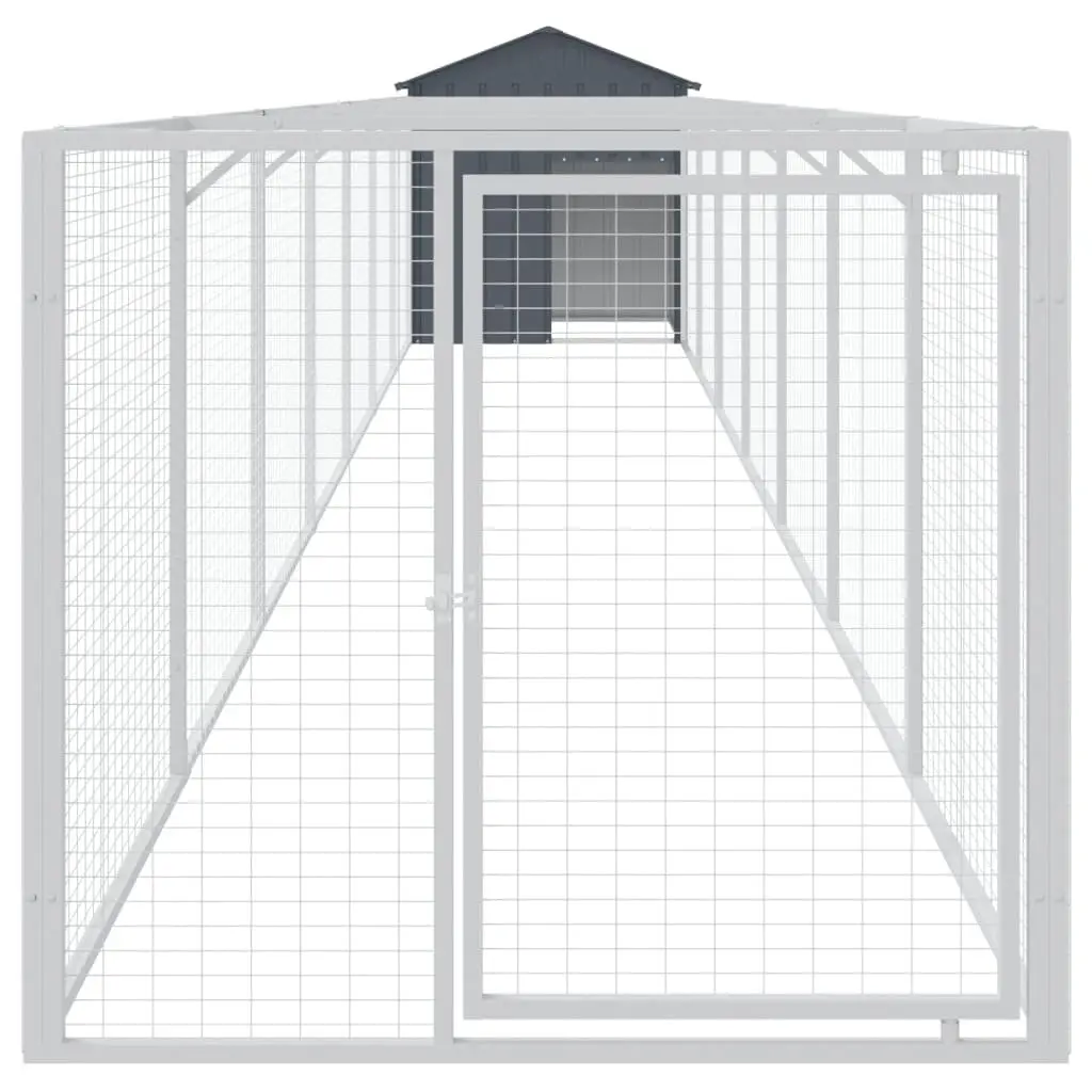 Dog Kennel Anthracite Galvanised Steel Outdoor Shelter with Extended Run