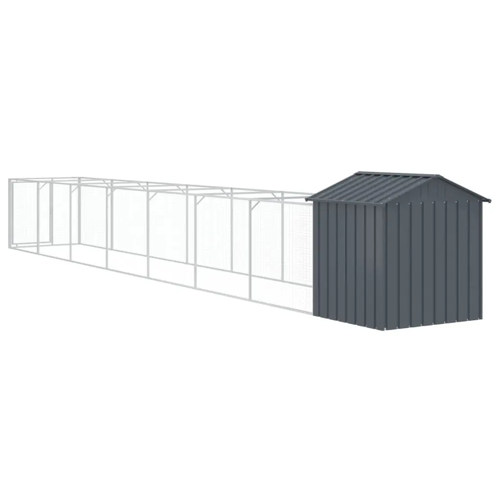 Dog Kennel Anthracite Galvanised Steel Outdoor Shelter with Extended Run